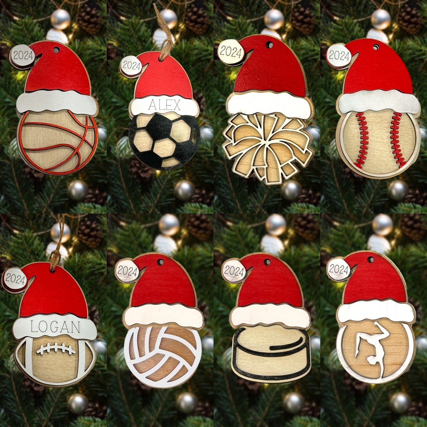 Personalized Sports Ornament with Santa Hat