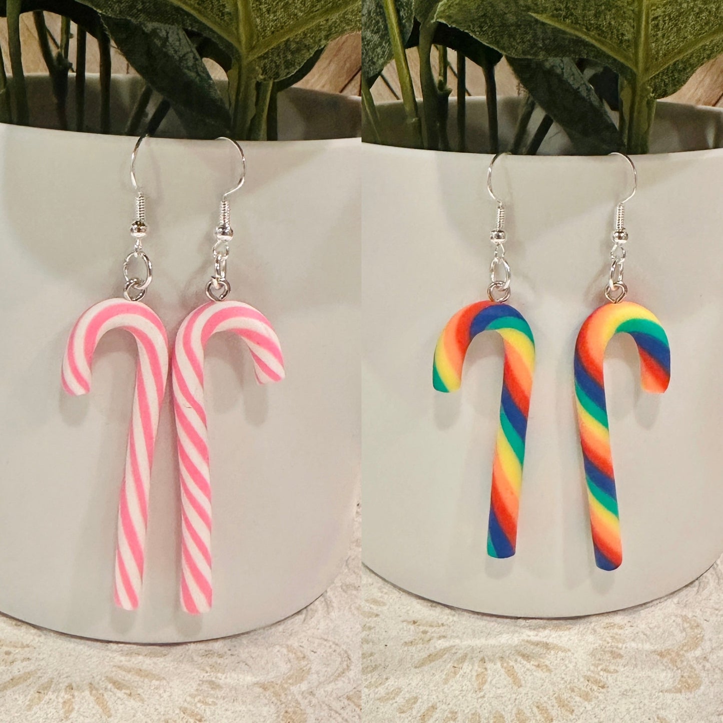 Christmas Clay Candy Cane Earring