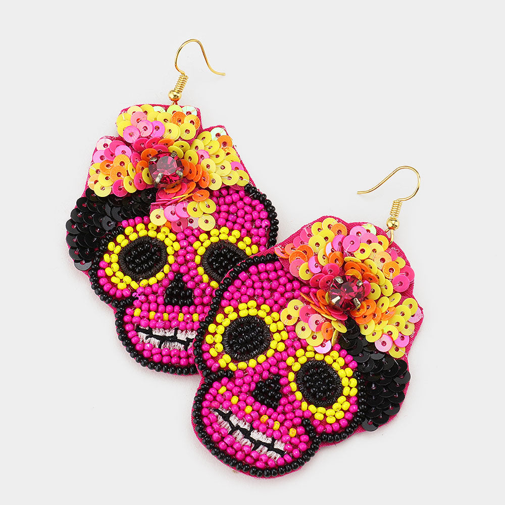 Beaded Sugar Skull Earrings