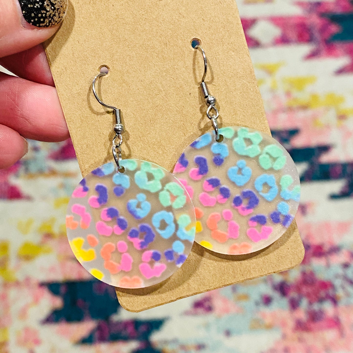Frosted Rainbow Leopard Earrings