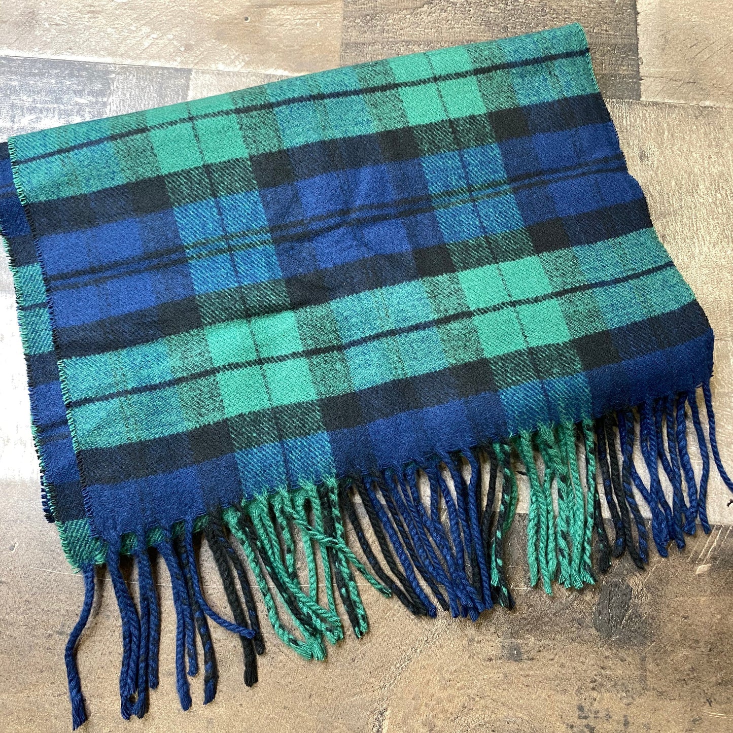 Green Plaid Fringe Scarf