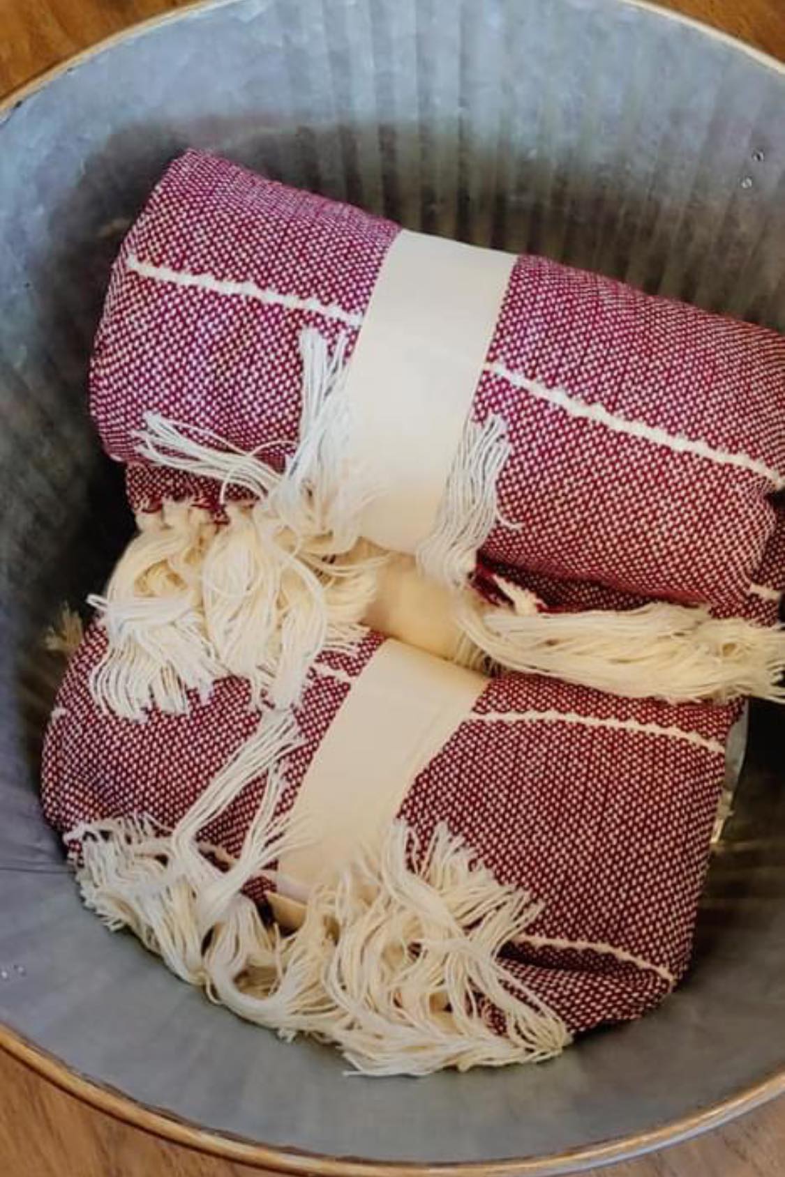 Snuggle is Real - Burgundy & Cream Tassel Throw