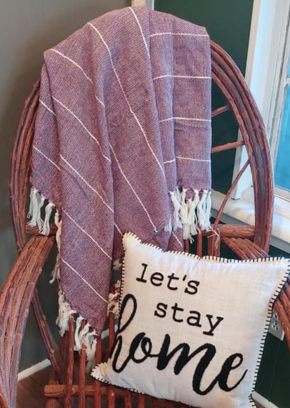 Snuggle is Real - Burgundy & Cream Tassel Throw