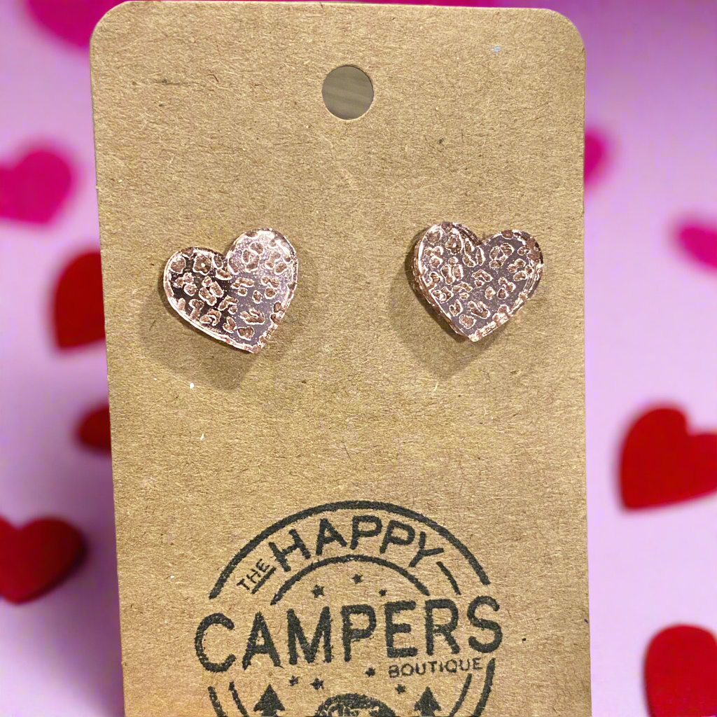 Rose Gold Leopard Acrylic Heart Studs