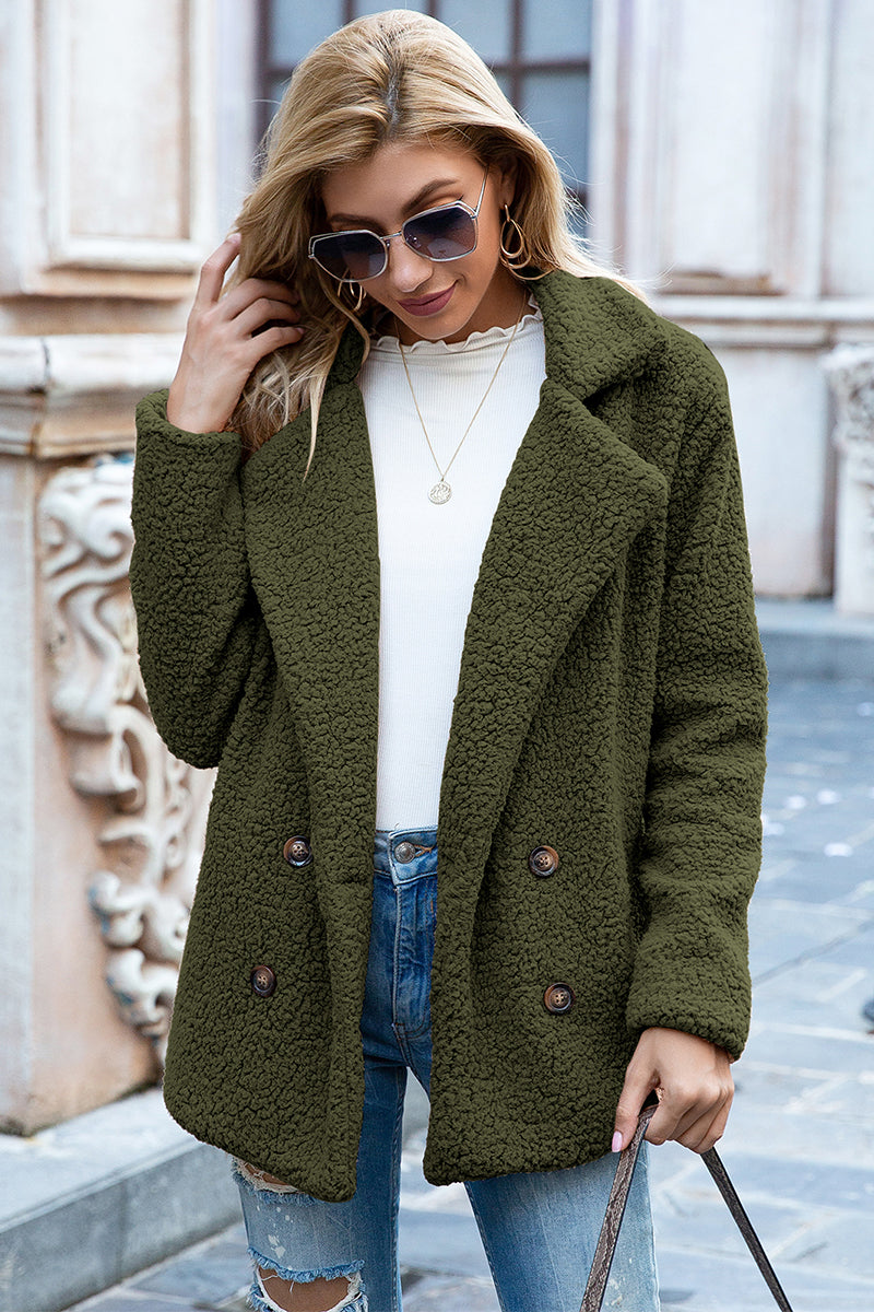 Double Breasted Lapel Collar Sherpa Coat - 12 colors