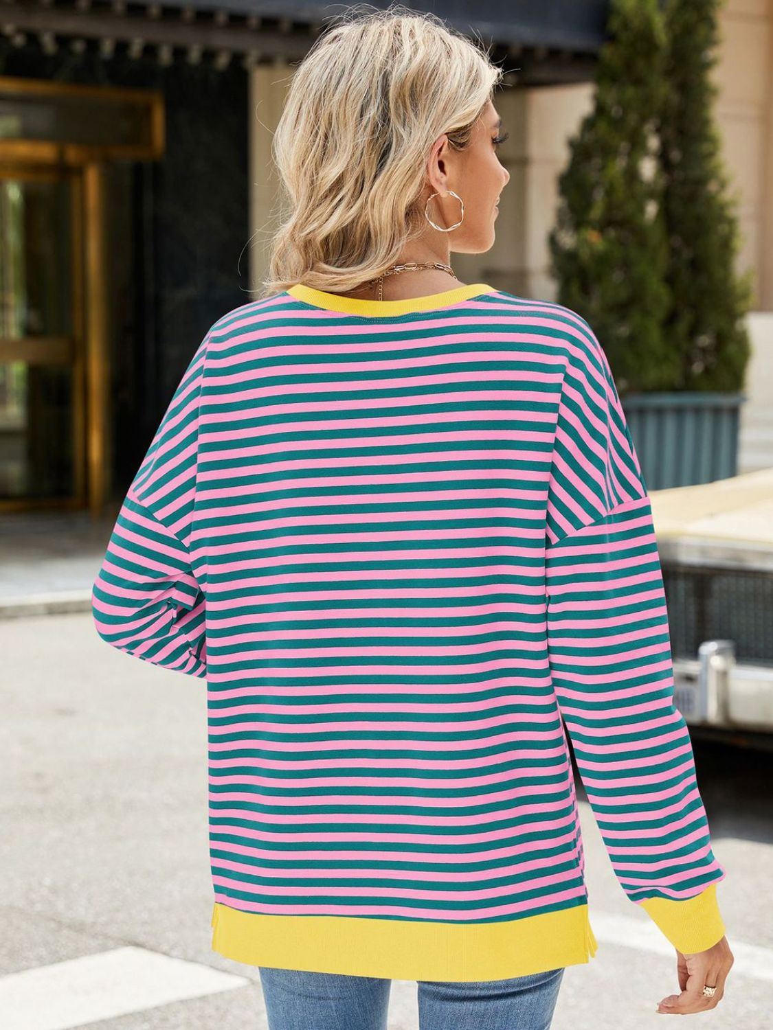 Slit Striped Round Neck Long Sleeve Sweatshirt - more colors!