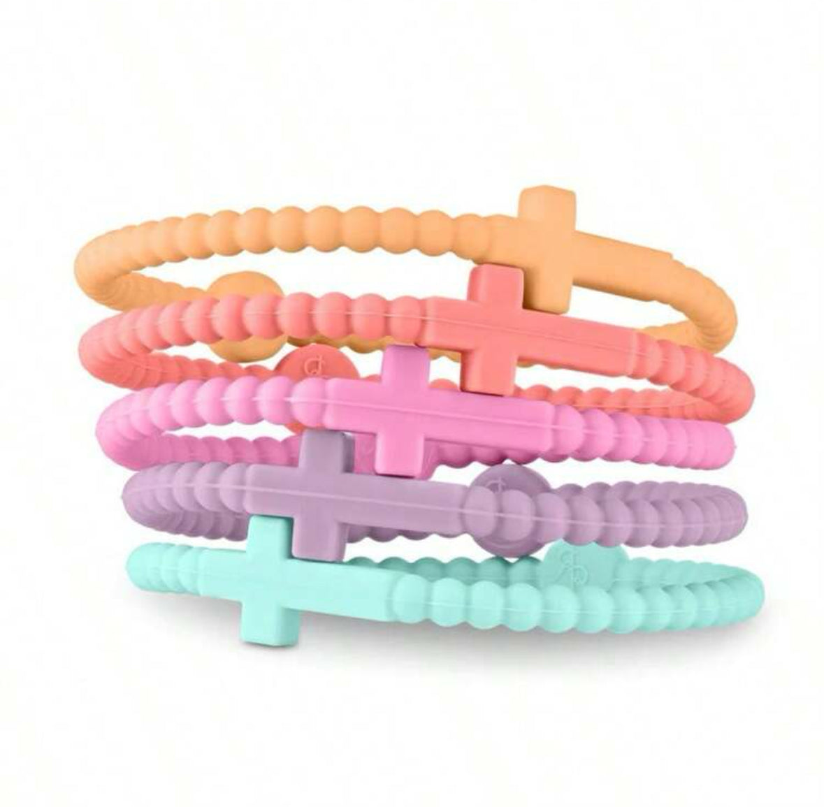 Pastel Silicone Cross Bracelet Stack