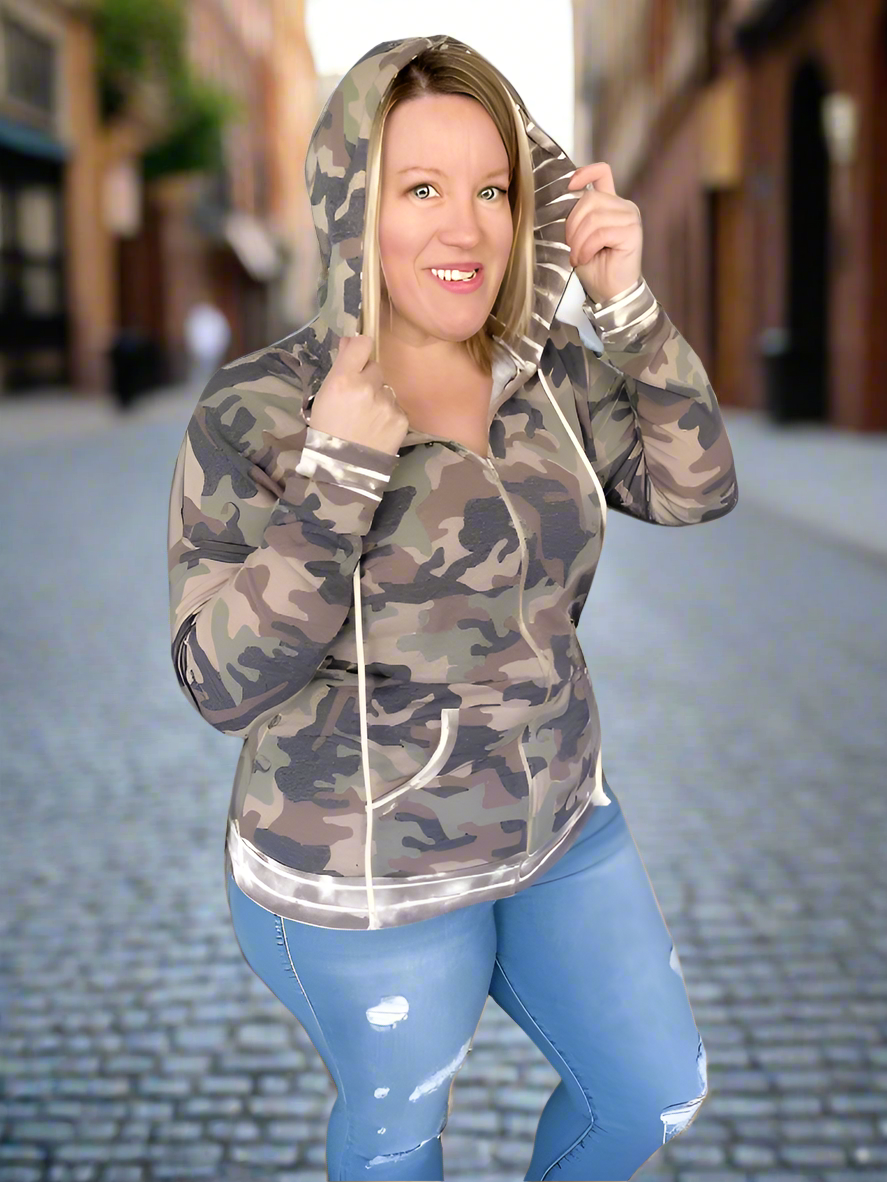 Camo Zip Up Lightweight Hoodie - PLUS