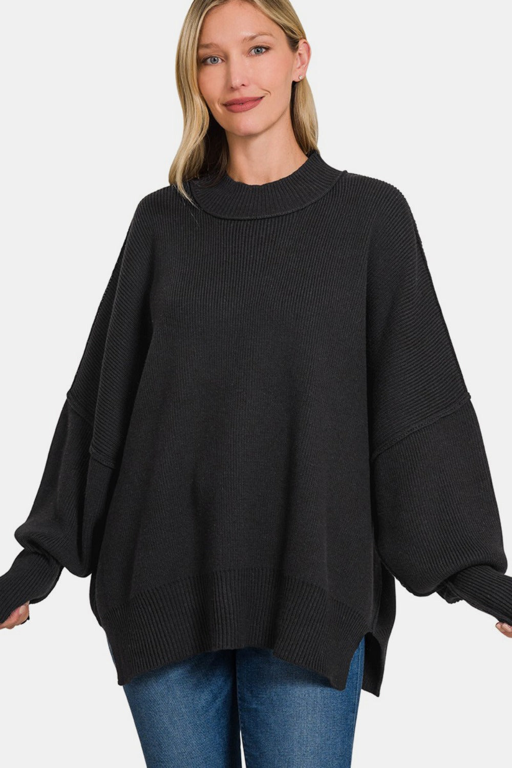 Zenana Side Slit Oversize Sweater