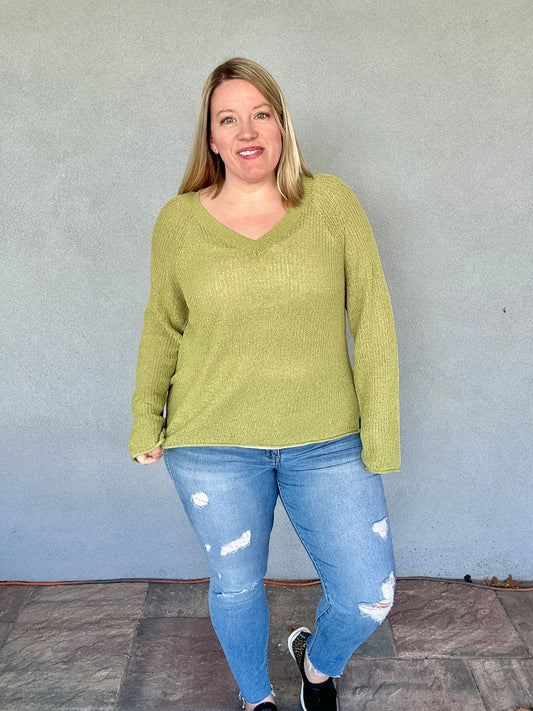 Green open knit top - Large