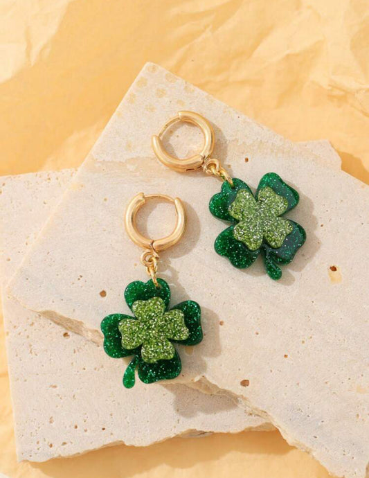 Glitter Shamrock Huggie Earrings