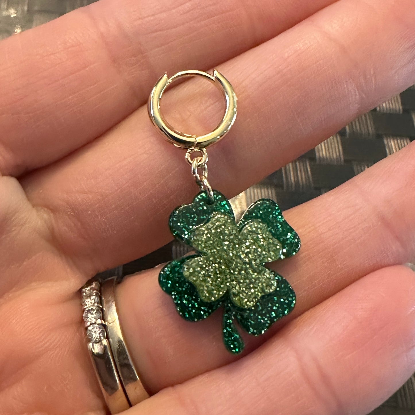 Glitter Shamrock Huggie Earrings