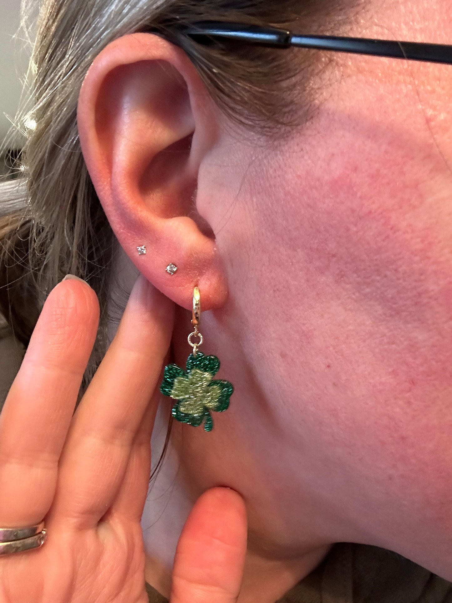 Glitter Shamrock Huggie Earrings