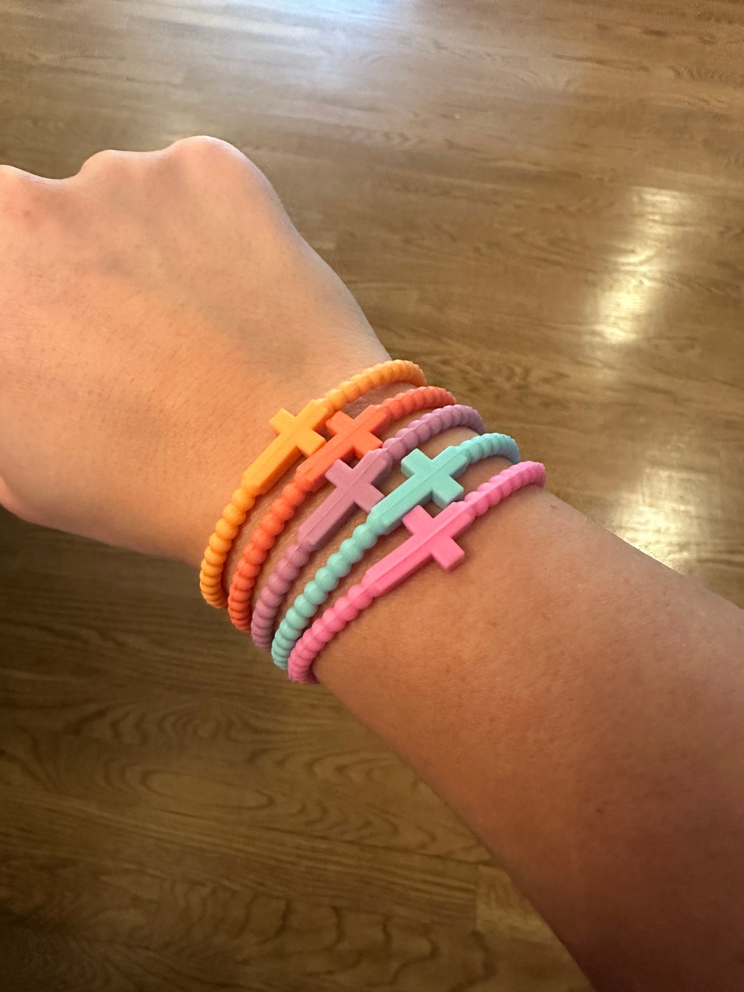 Pastel Silicone Cross Bracelet Stack