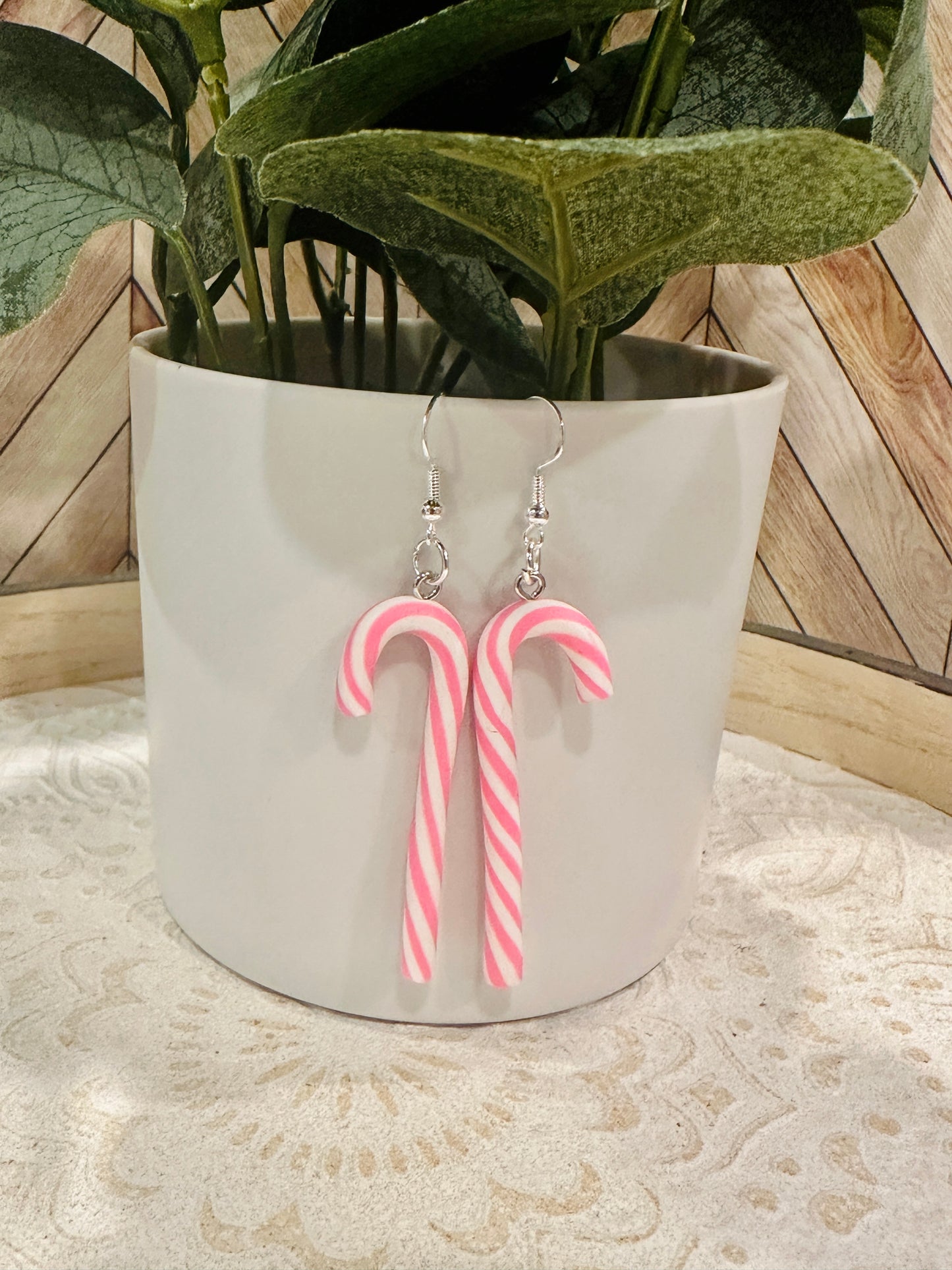 Christmas Clay Candy Cane Earring