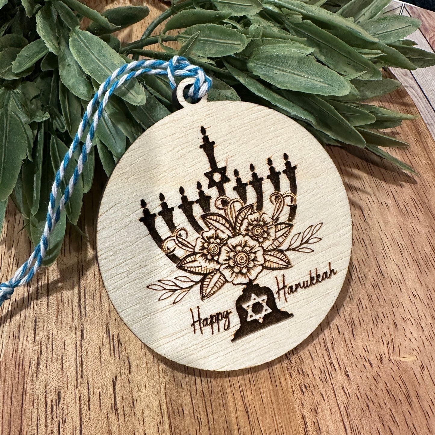 Menorah with Flowers Hanukkah Ornament