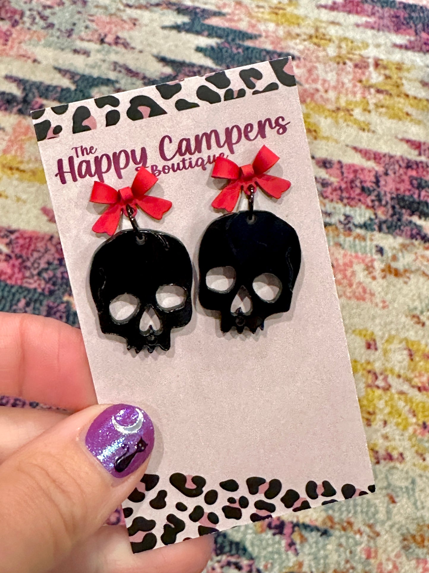 Skull with Bow Stud Earrings