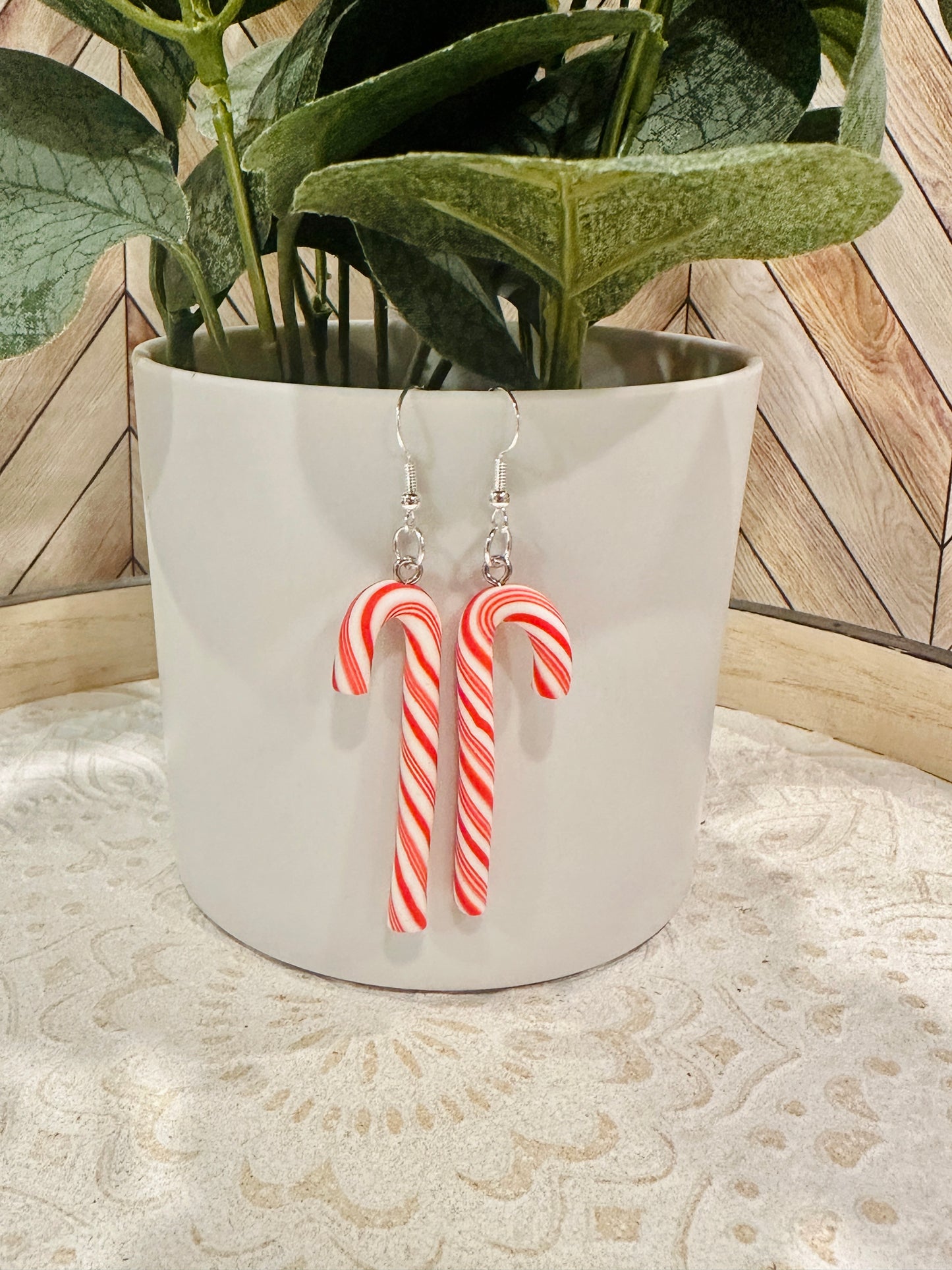 Christmas Clay Candy Cane Earring