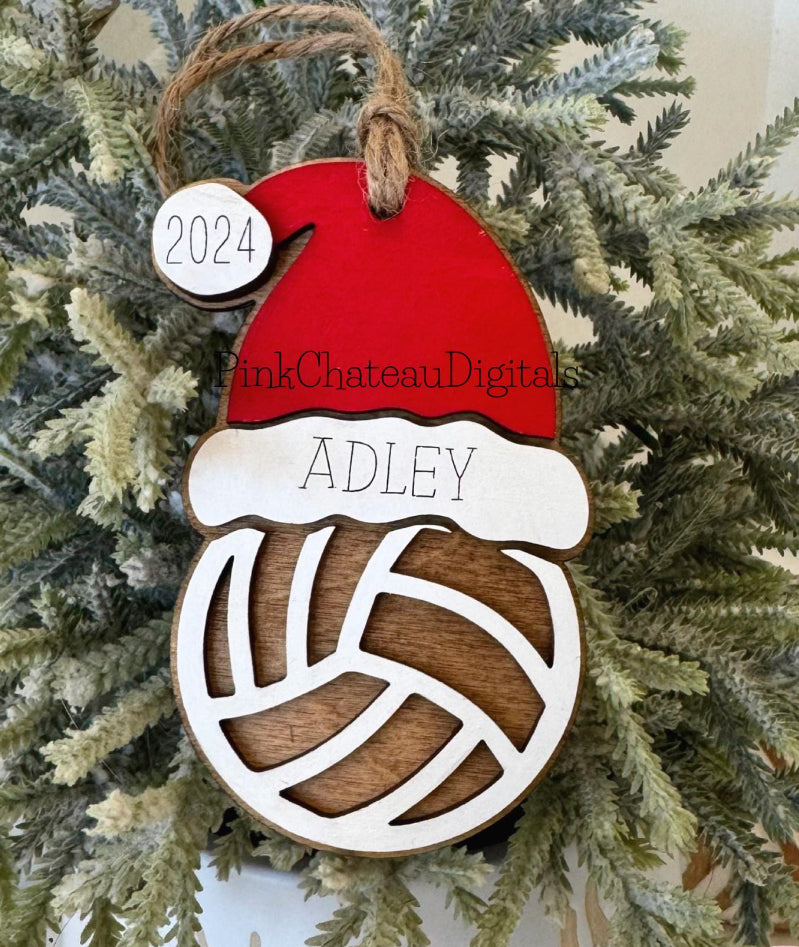 Personalized Sports Ornament with Santa Hat