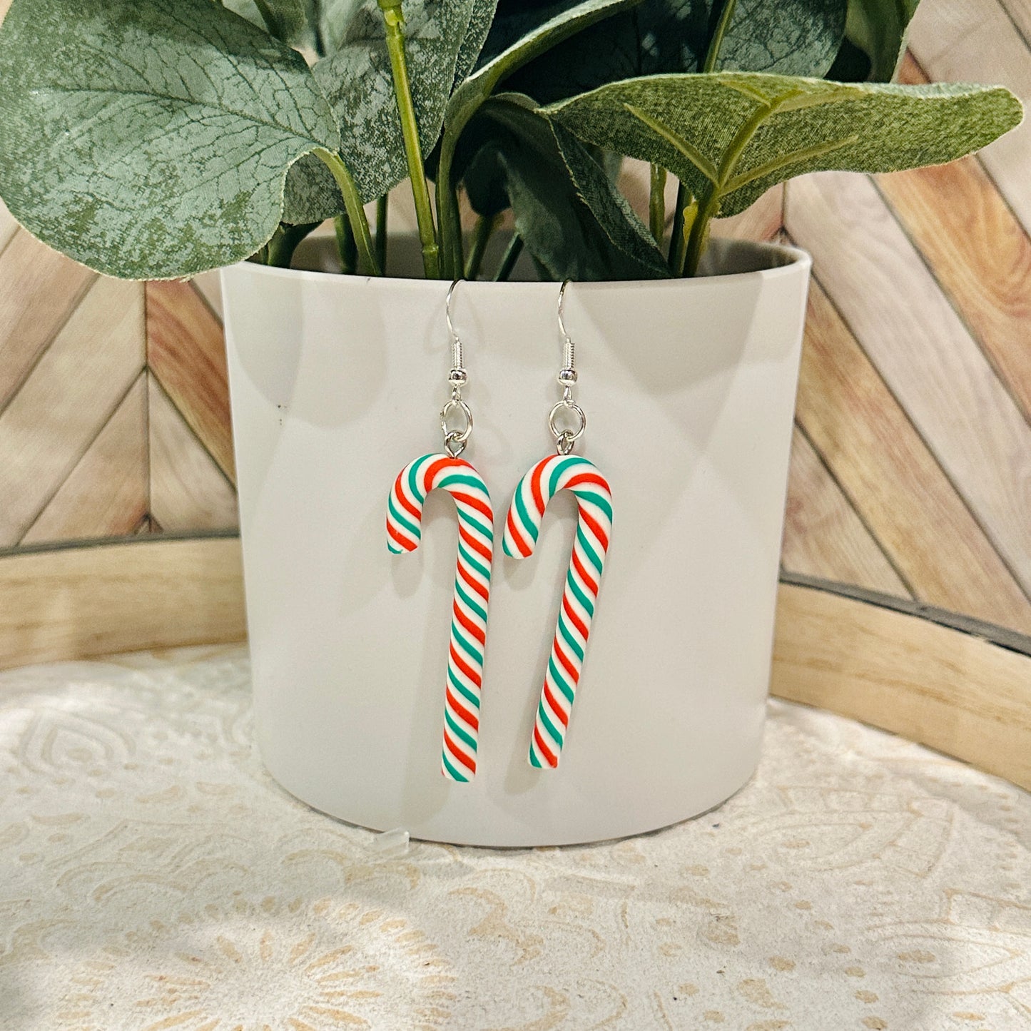 Christmas Clay Candy Cane Earring