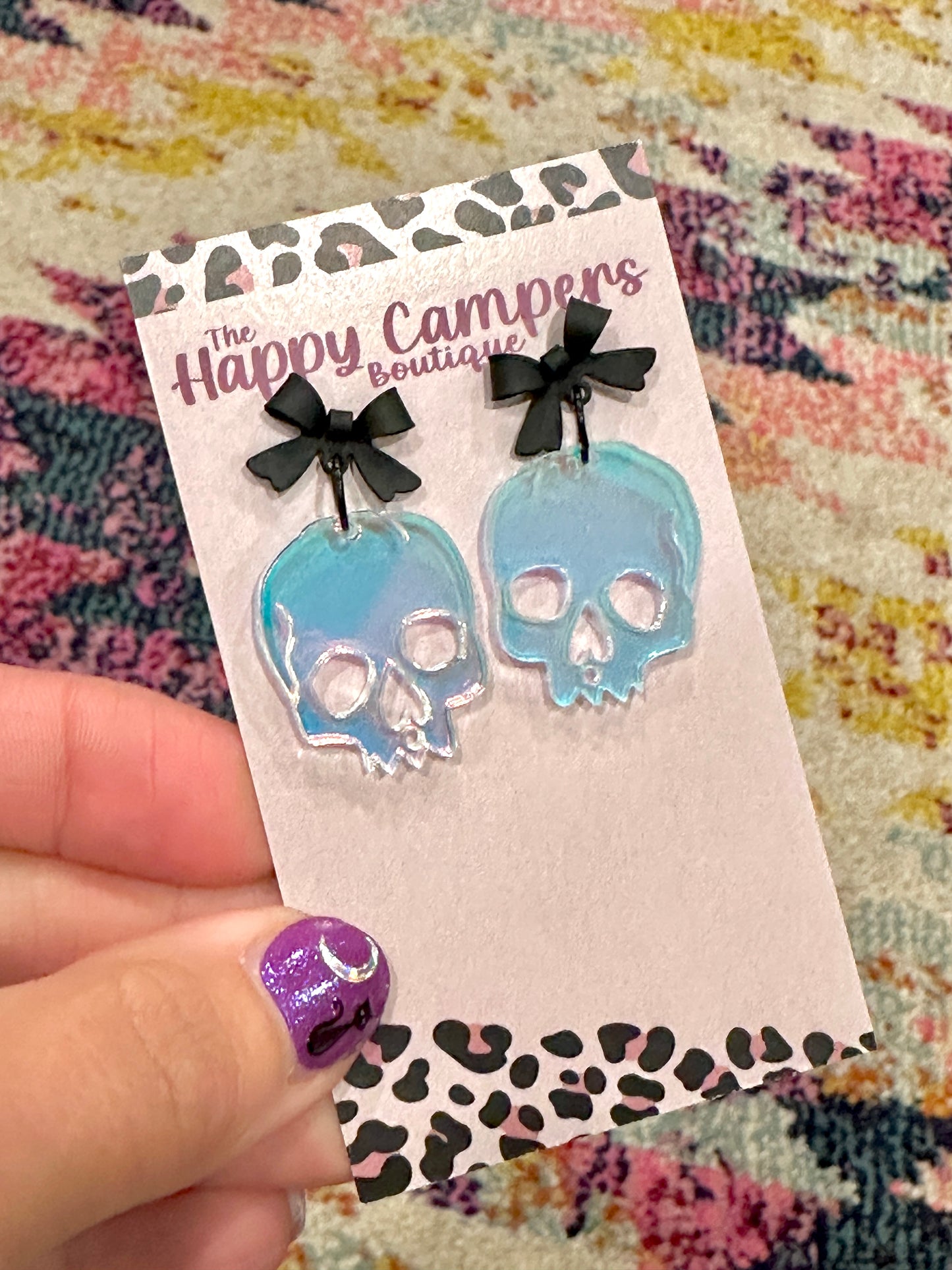 Skull with Bow Stud Earrings