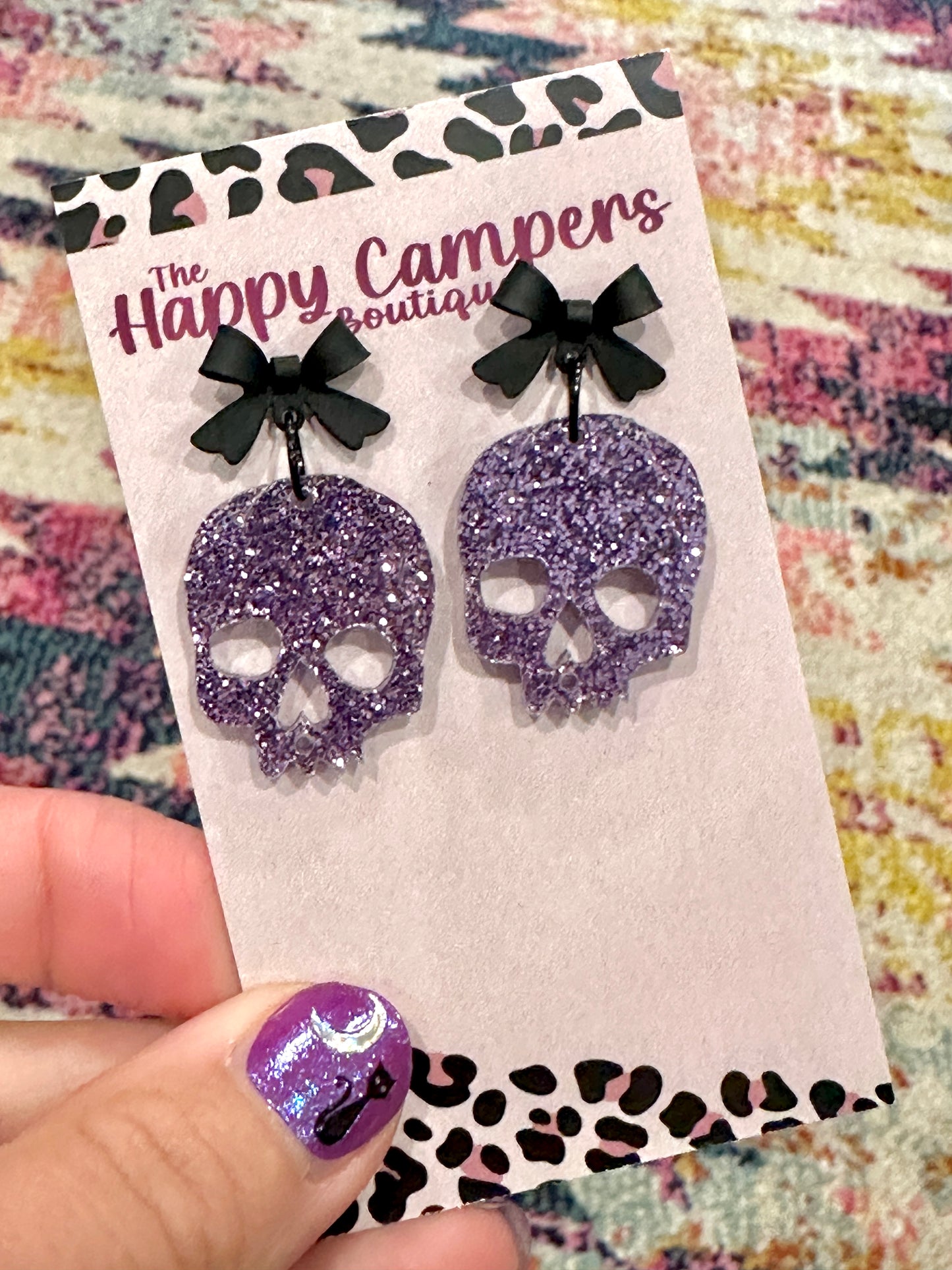 Skull with Bow Stud Earrings