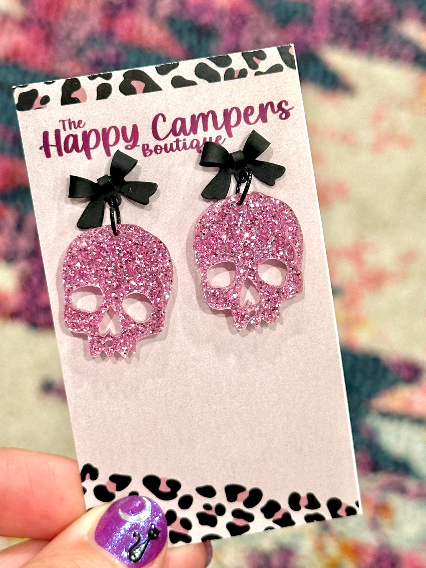 Skull with Bow Stud Earrings