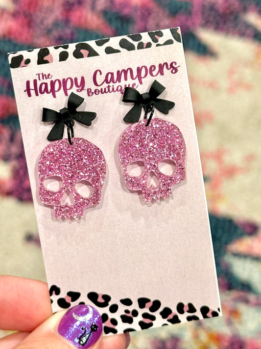 Skull with Bow Stud Earrings