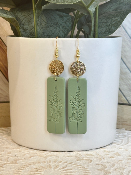 Sage Floral Clay Dangles