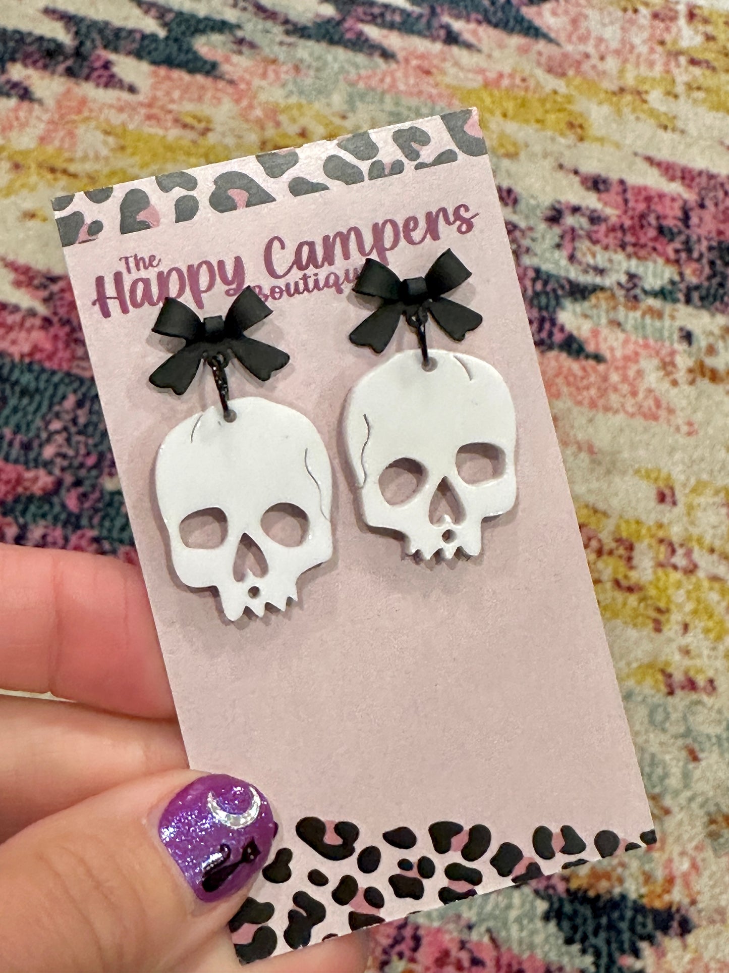 Skull with Bow Stud Earrings