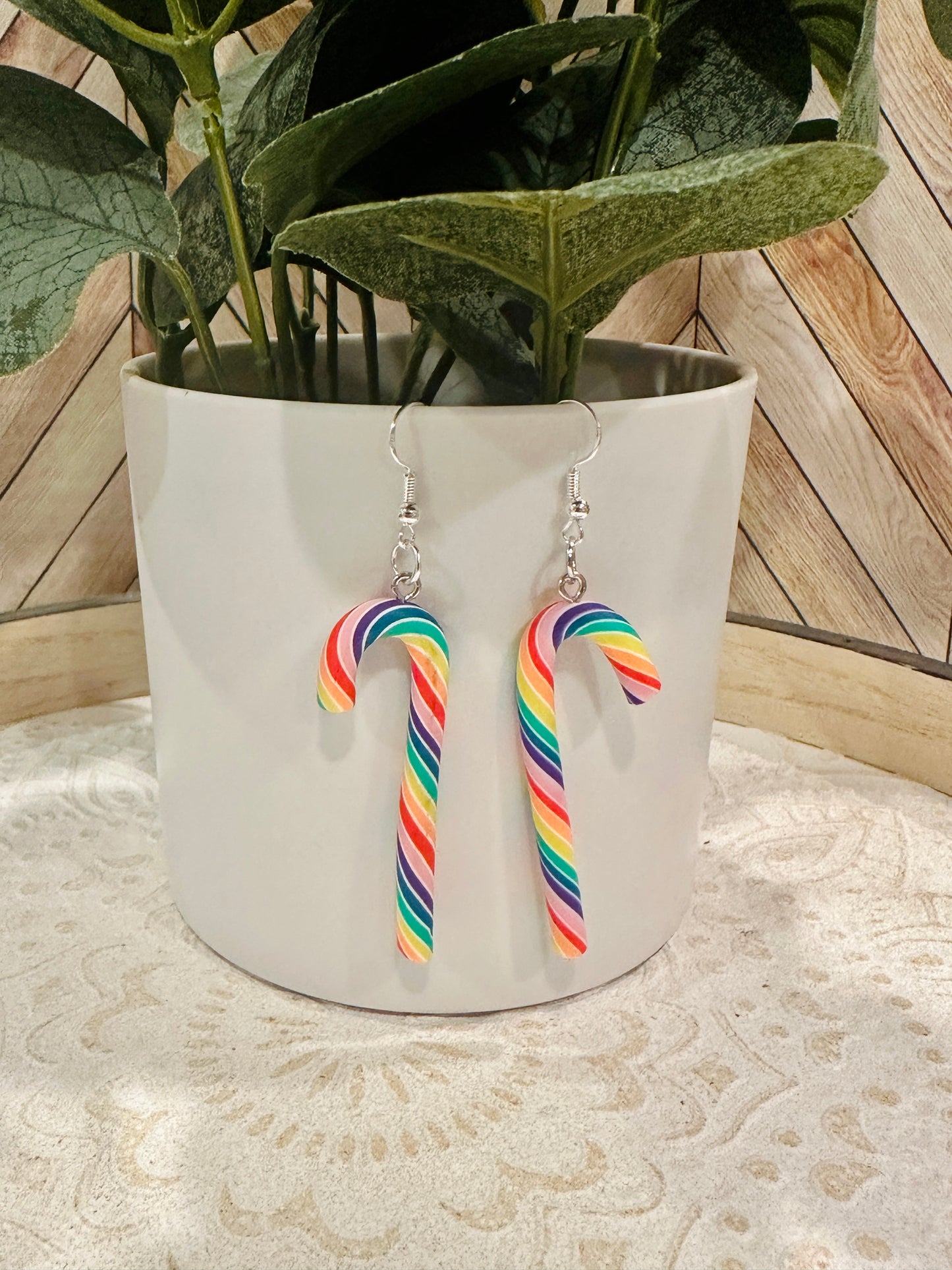 Christmas Clay Candy Cane Earring