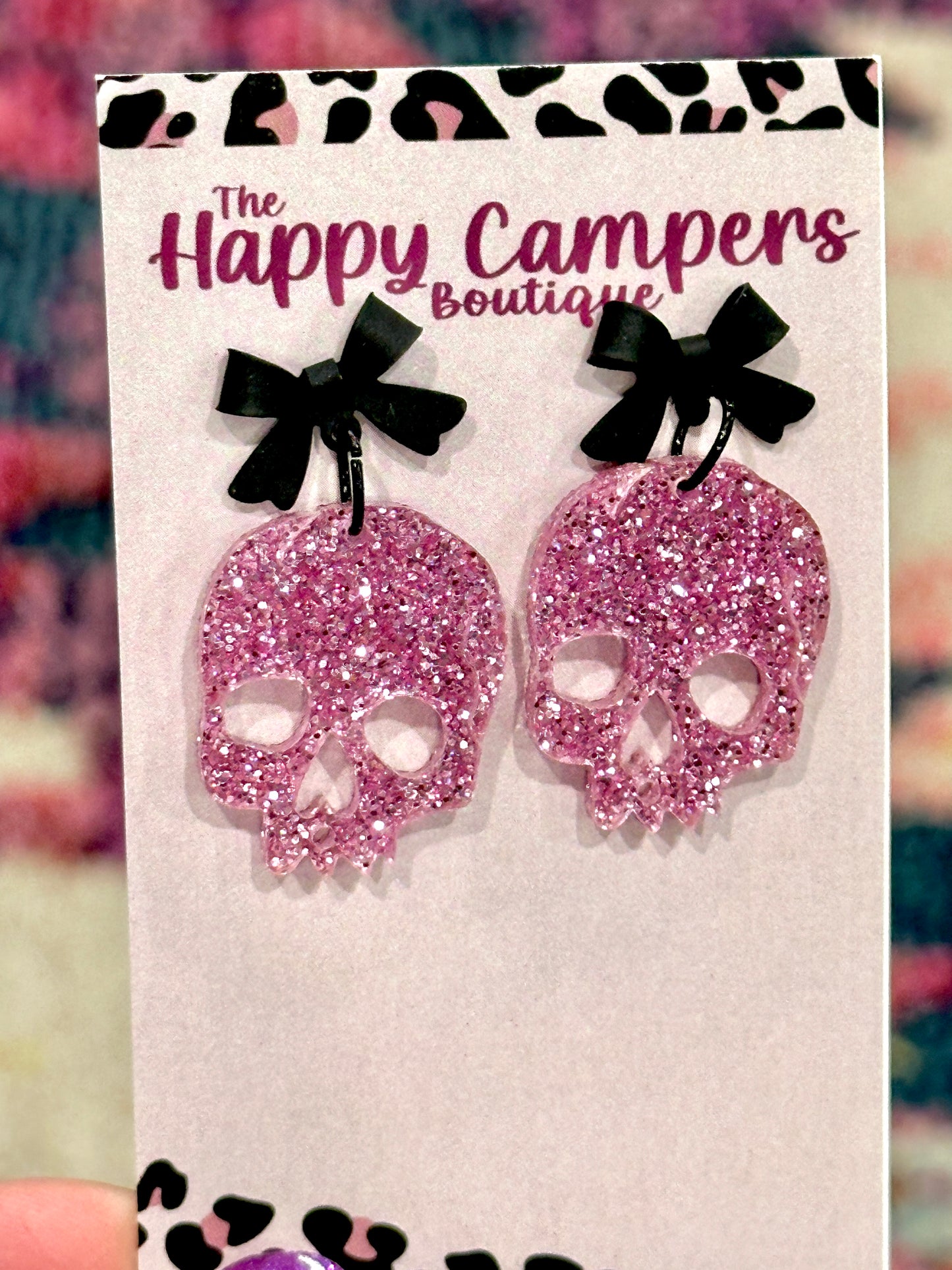 Skull with Bow Stud Earrings