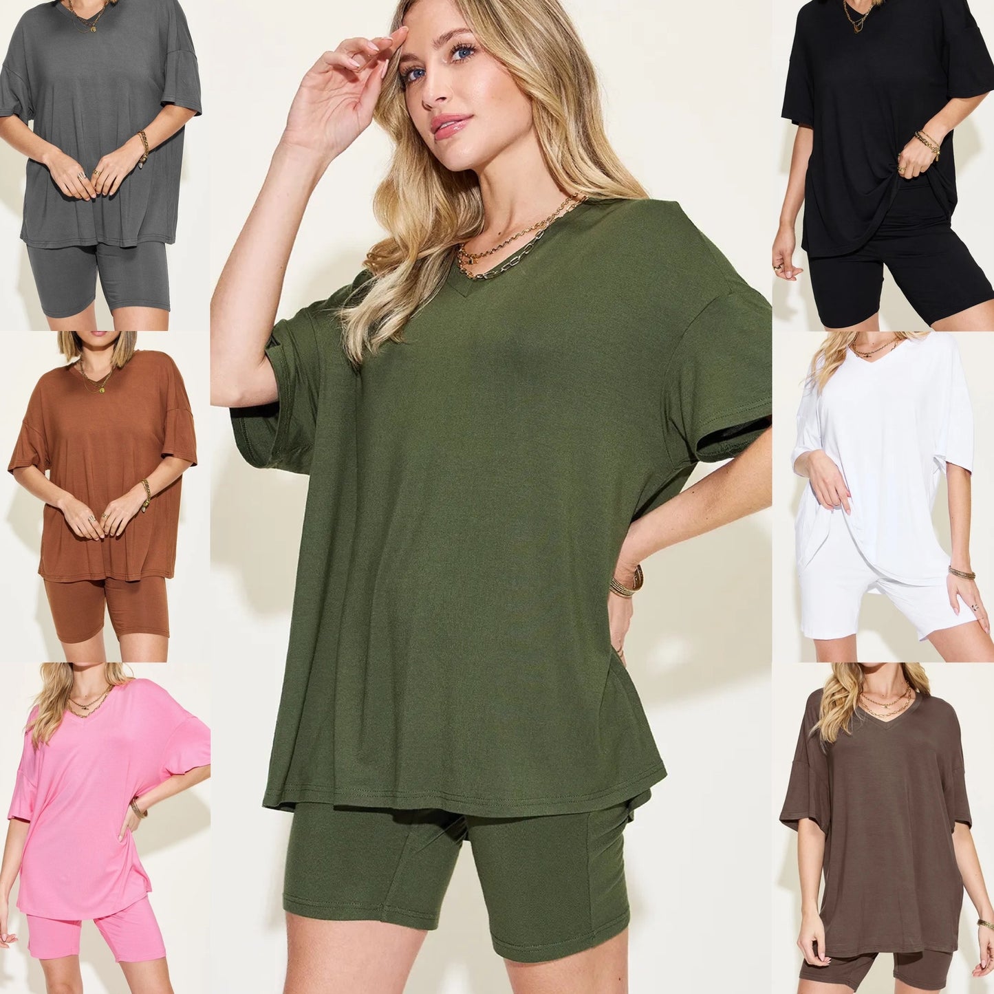 Basic Bae Full Size V-Neck Drop Shoulder Short Sleeve T-Shirt and Shorts Set