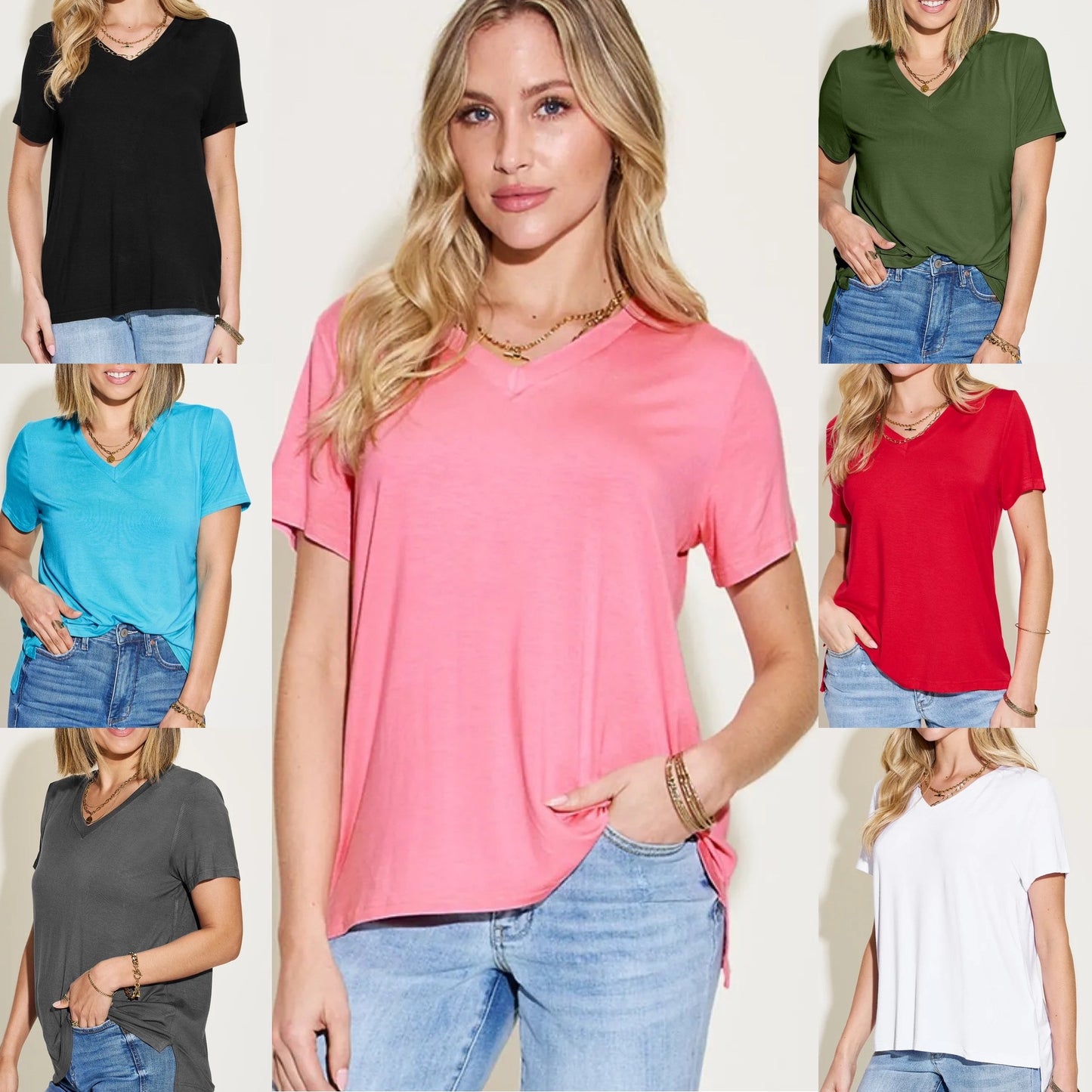 Basic Bae Full Size V-Neck High-Low T-Shirt