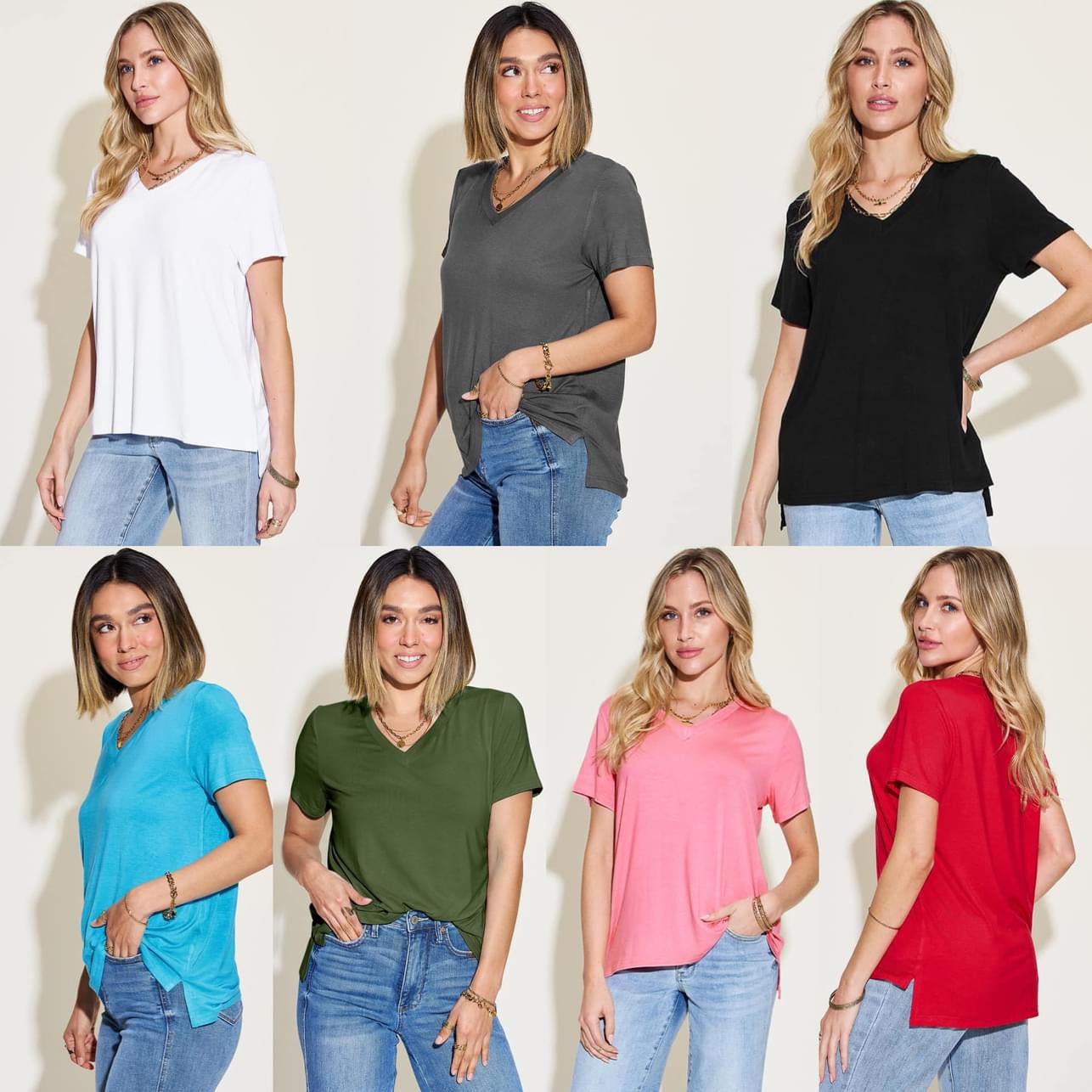 Basic Bae Full Size V-Neck High-Low T-Shirt