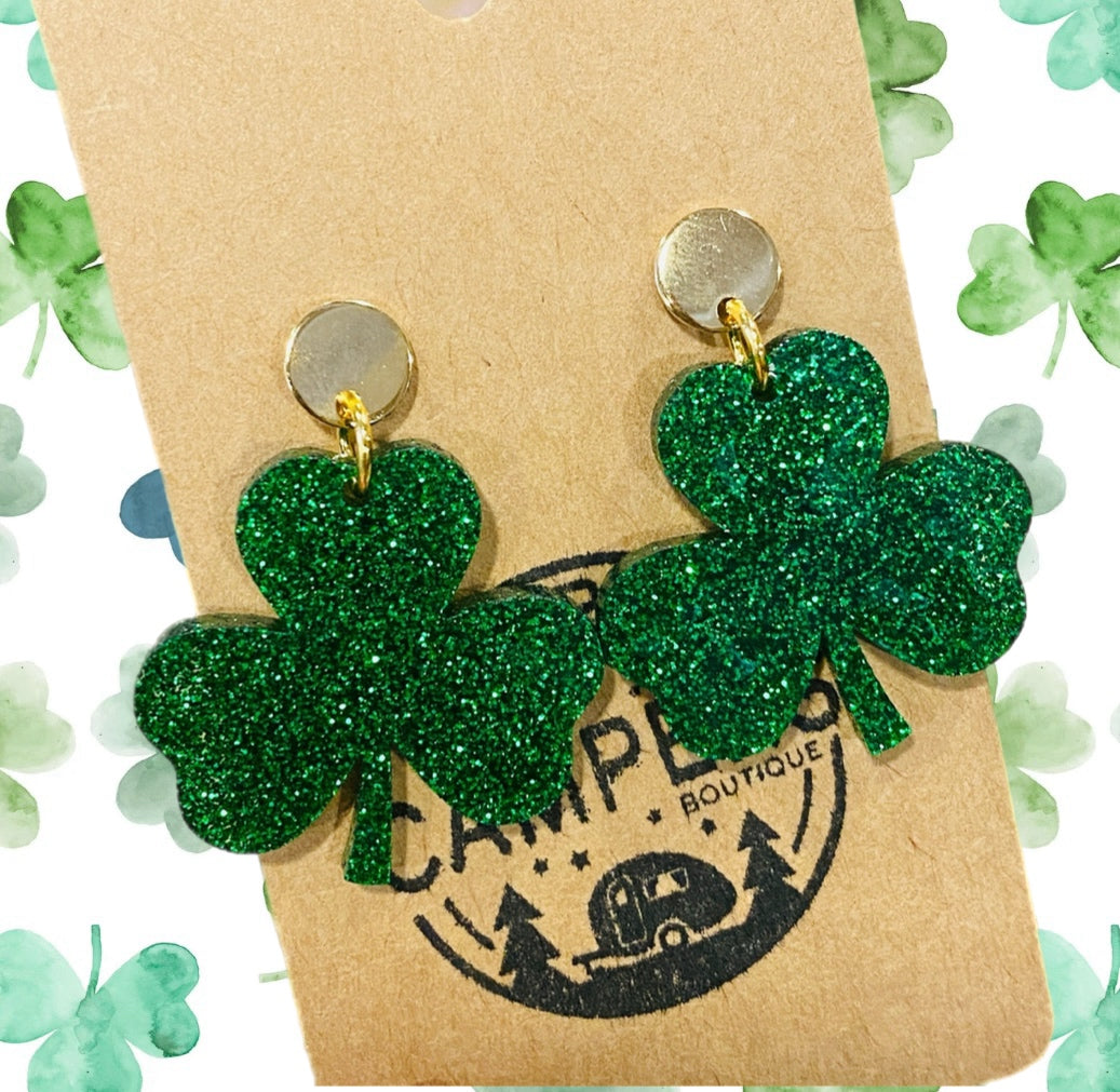 Glitter Shamrock Dangle Earrings