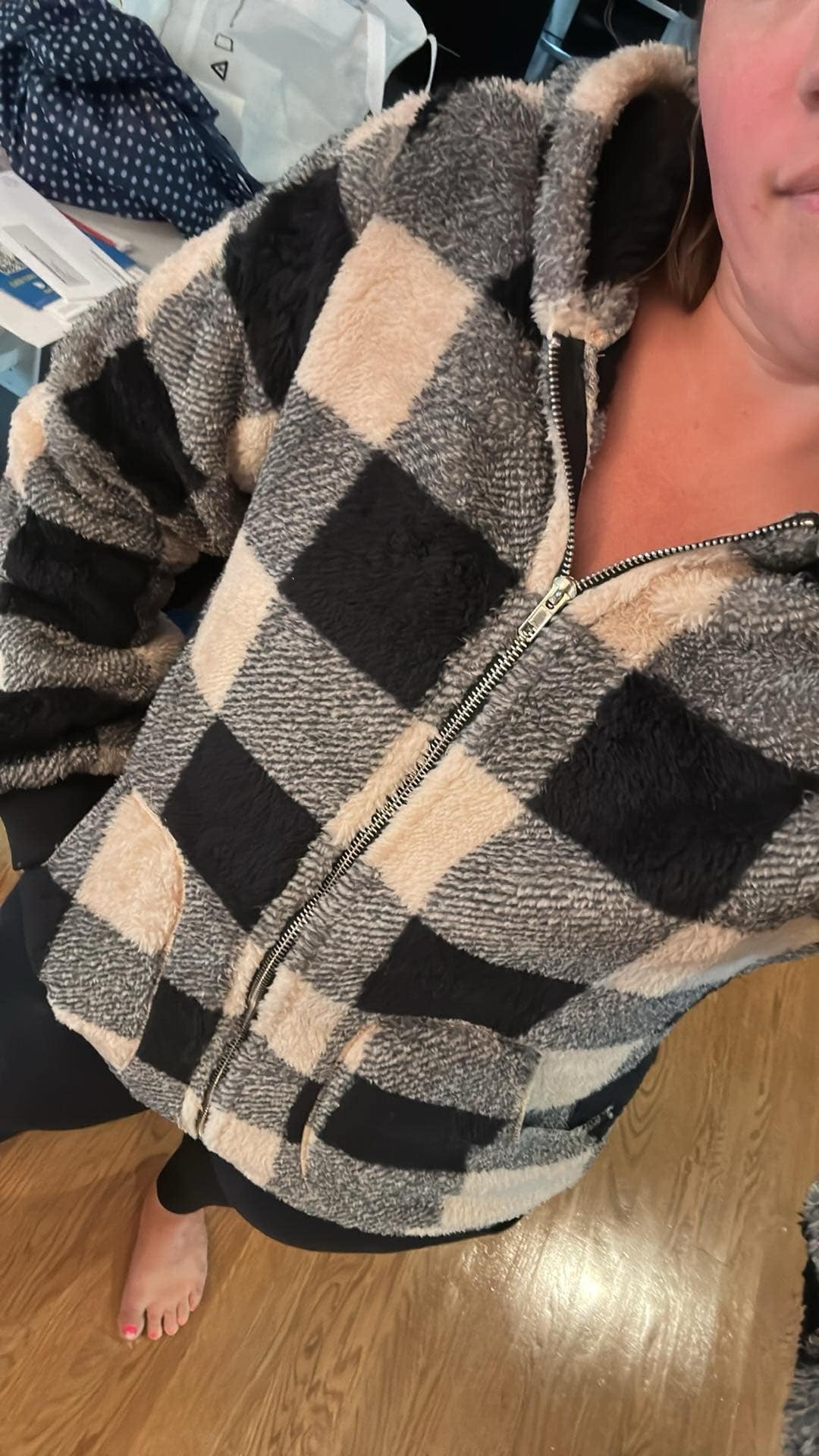 Double Take Full Size Plaid Long Sleeve Hooded Coat