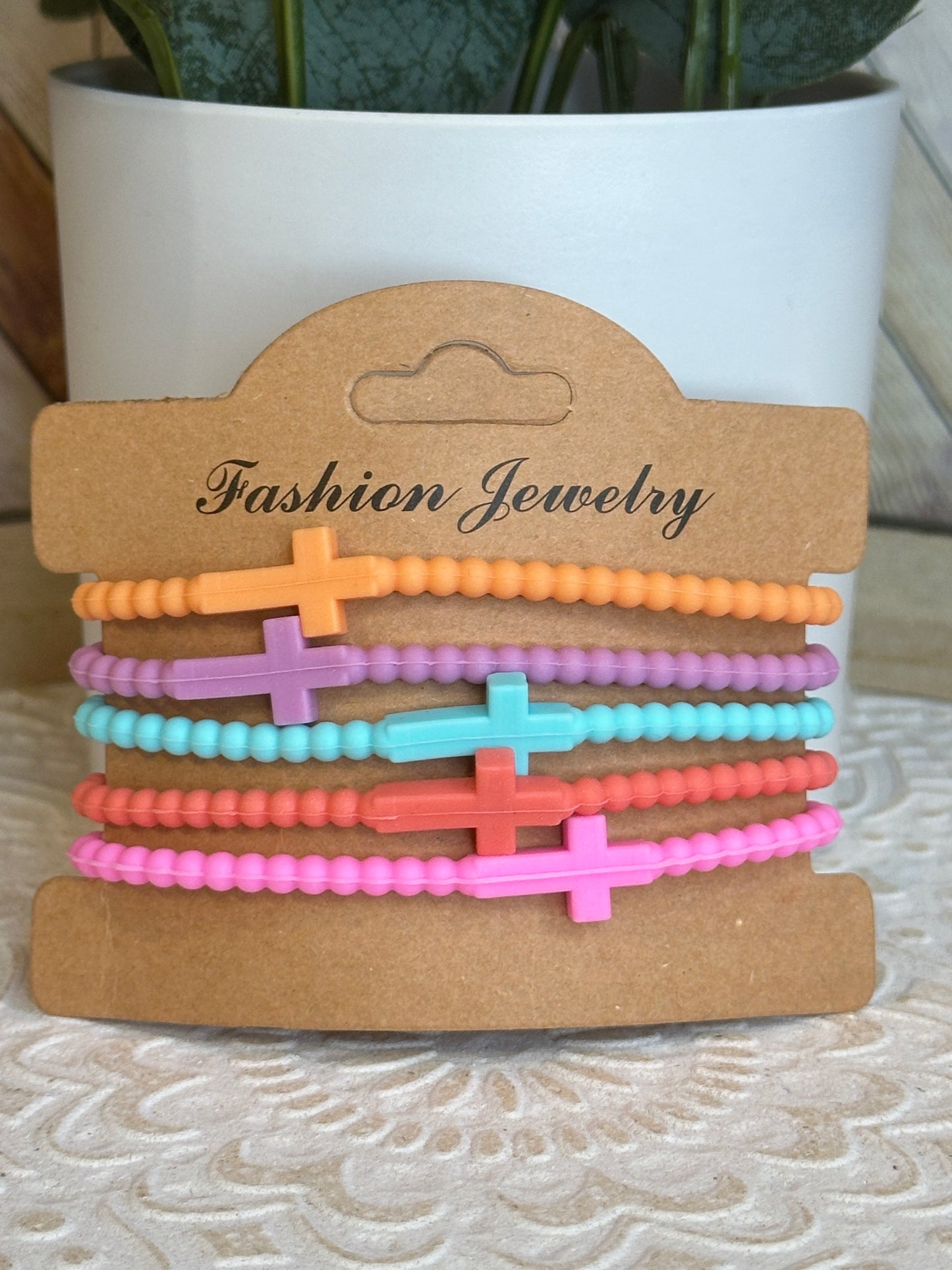 Pastel Silicone Cross Bracelet Stack