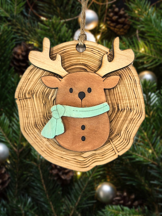 Reindeer Wood Slice Ornament