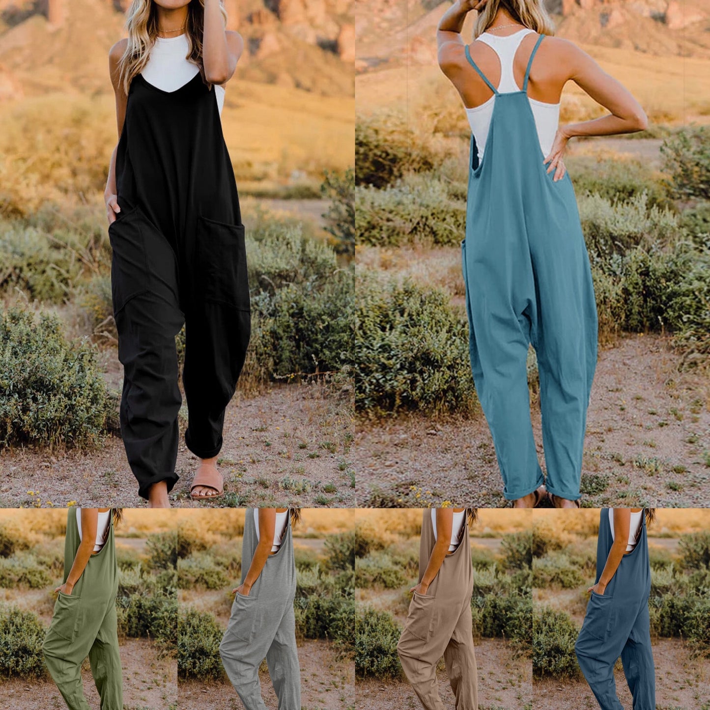 Double Take Full Size V-Neck Sleeveless Jumpsuit with Pockets