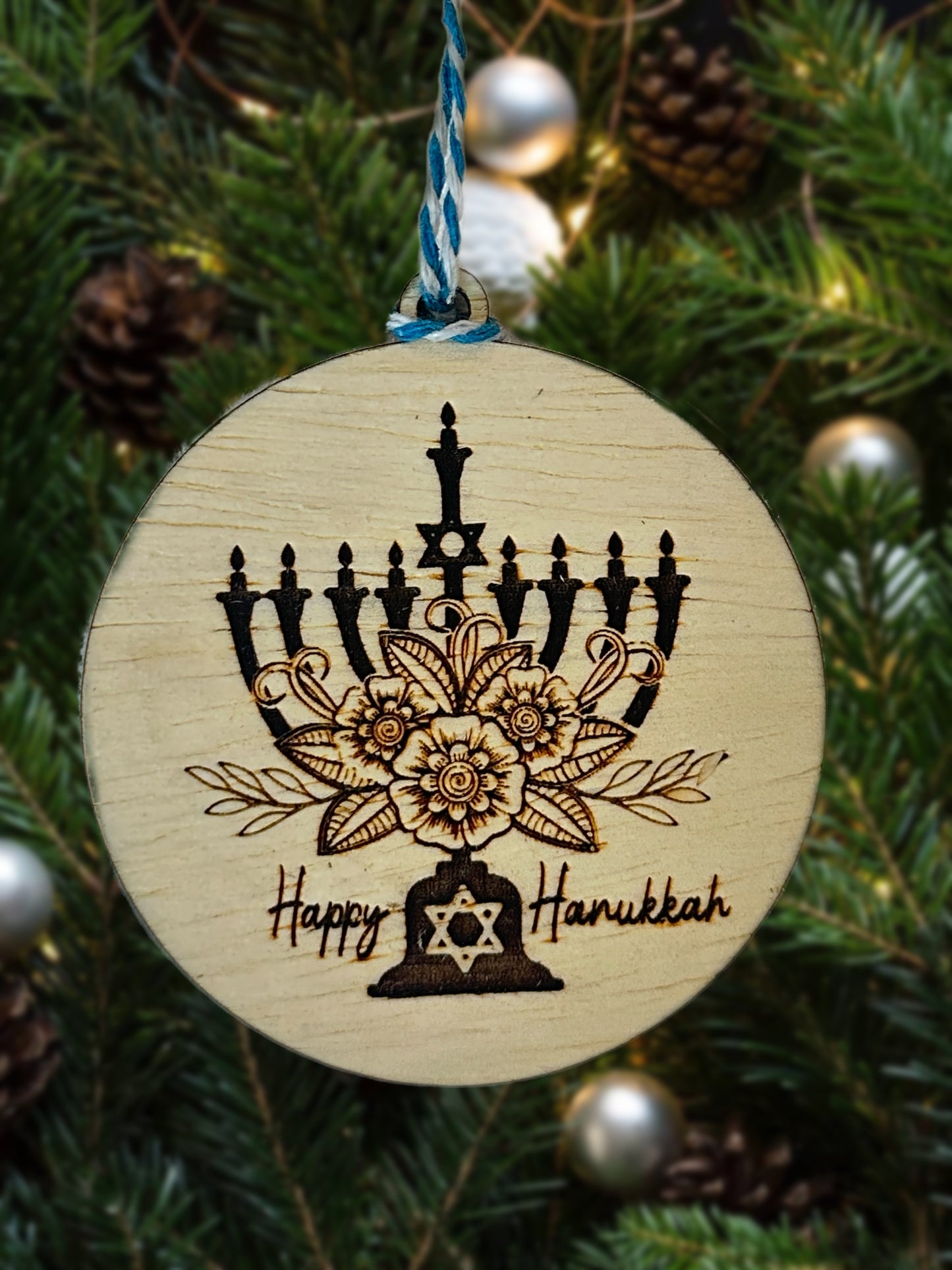 Menorah with Flowers Hanukkah Ornament