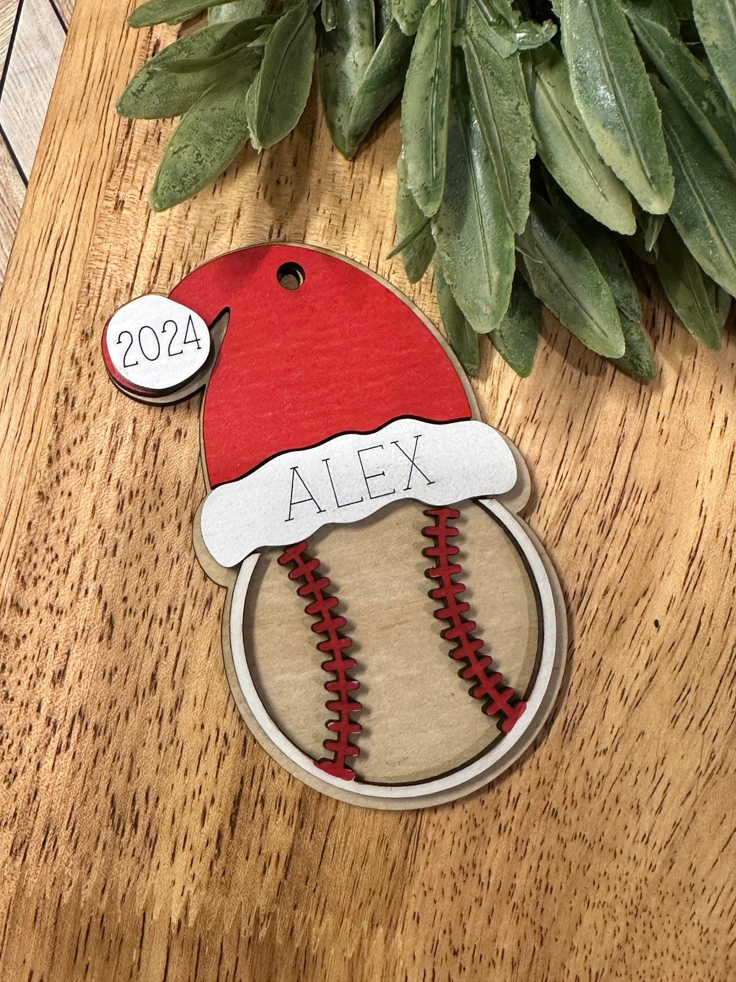 Personalized Sports Ornament with Santa Hat