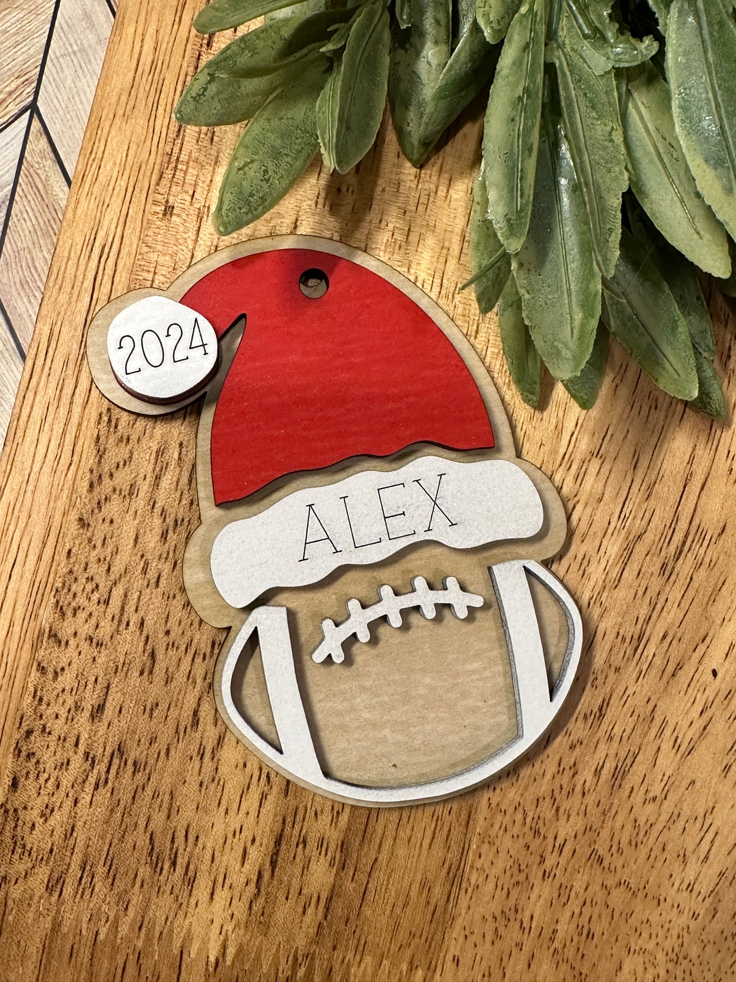 Personalized Sports Ornament with Santa Hat