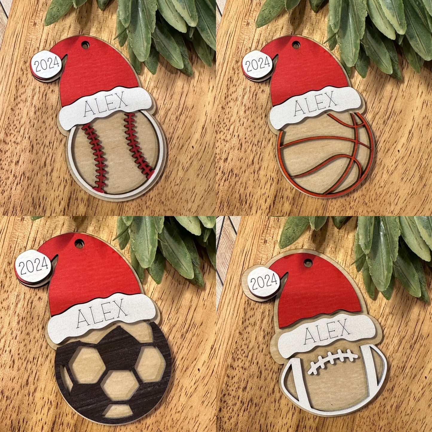 Personalized Sports Ornament with Santa Hat