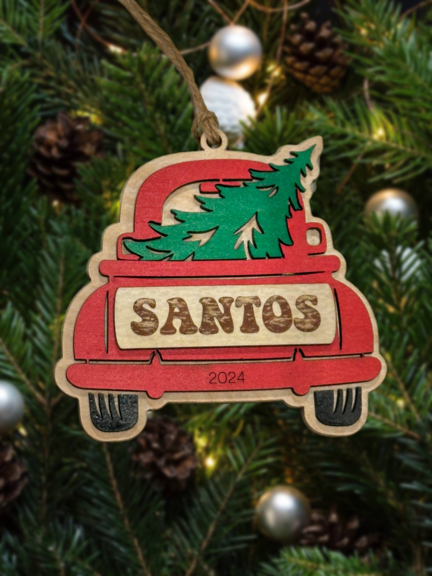 Personalized Family Name Red Truck Ornament