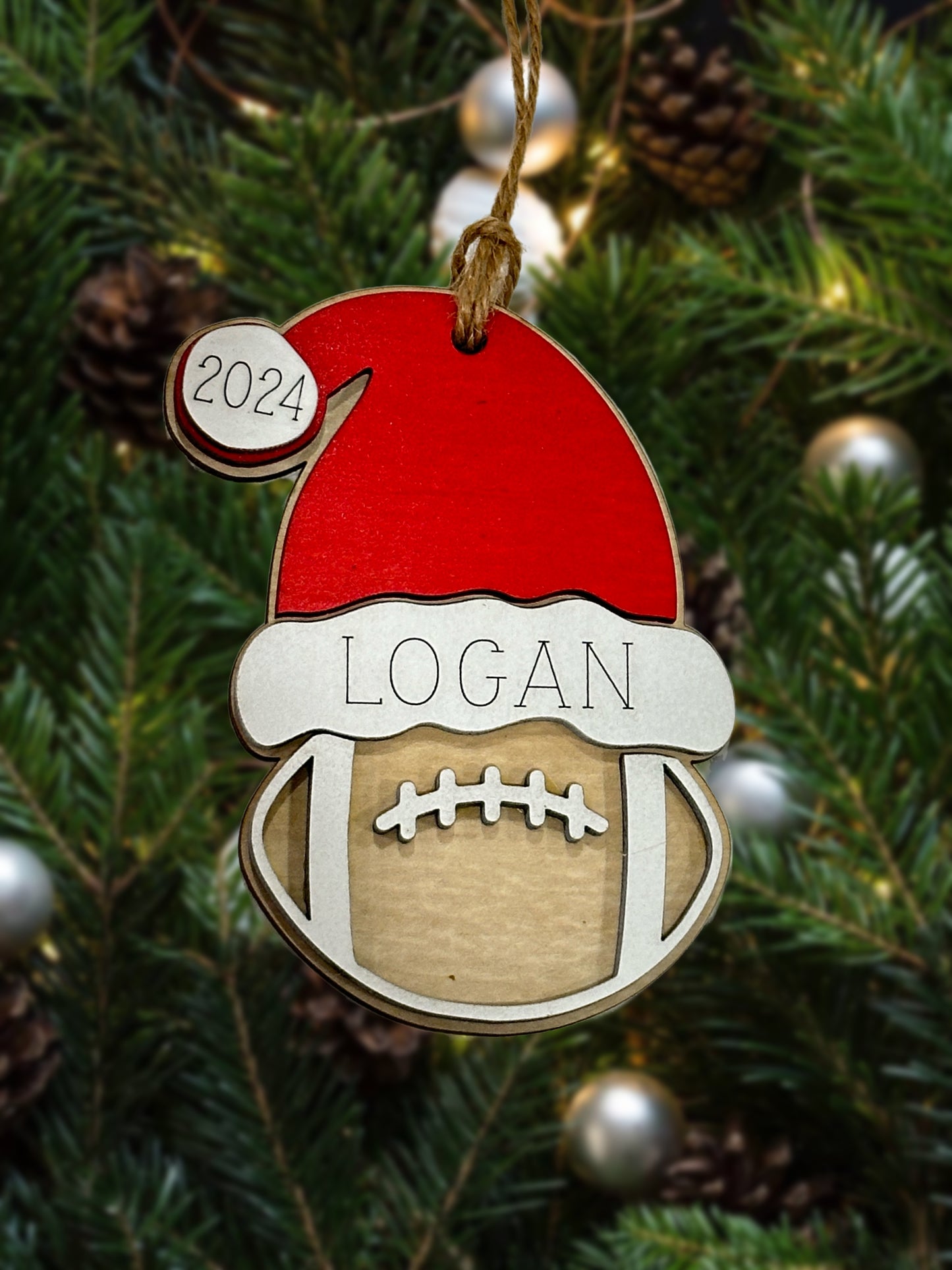 Personalized Sports Ornament with Santa Hat