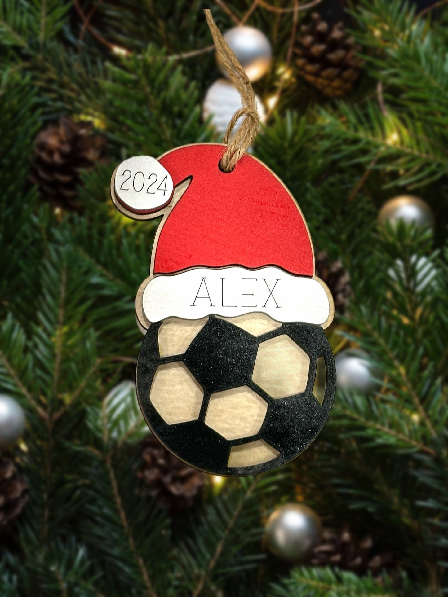 Personalized Sports Ornament with Santa Hat