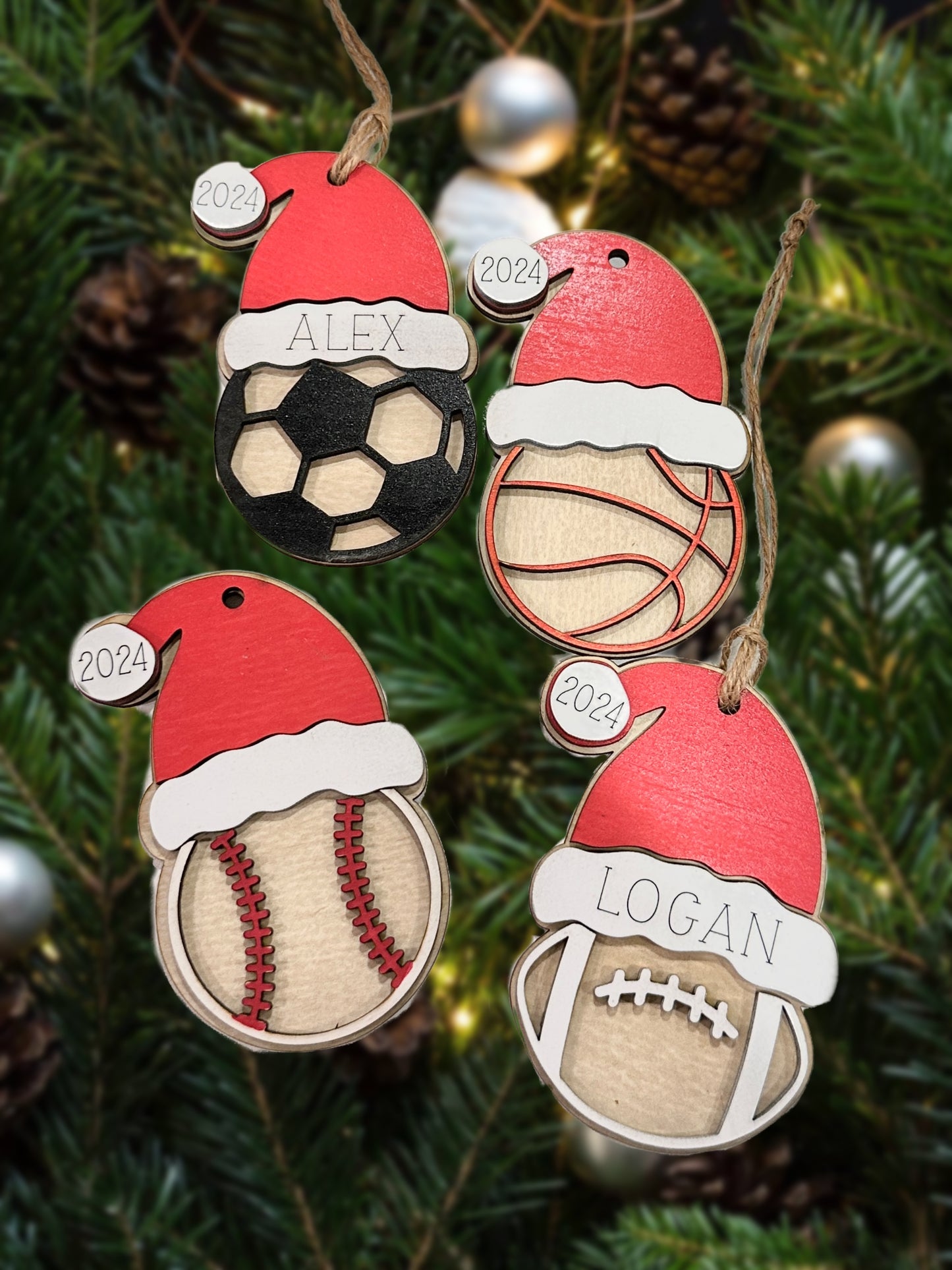 Personalized Sports Ornament with Santa Hat