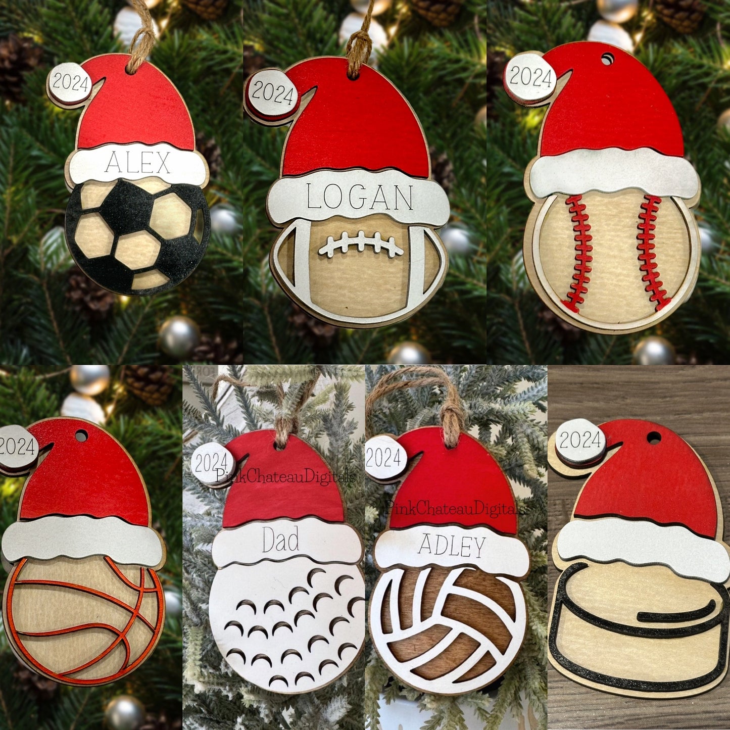 Personalized Sports Ornament with Santa Hat