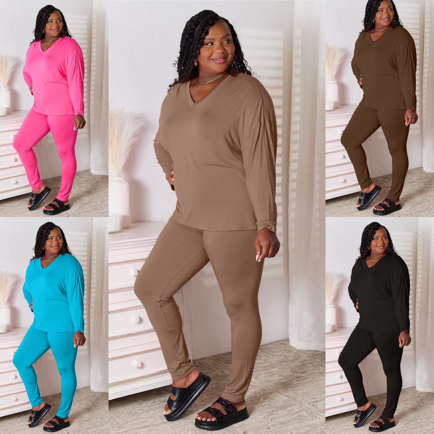 Basic Bae Full Size V-Neck Soft Rayon Long Sleeve Top and Pants Lounge Set